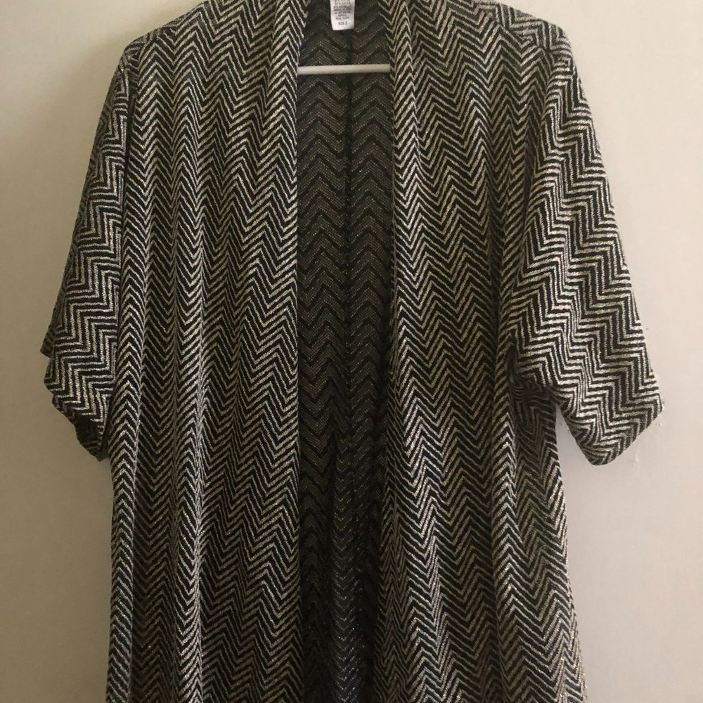 Chico's Woman's Sheer Jacket Black/Gold Metallic Weave Size 2(Large) Preowned